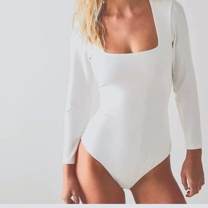 NEW FREE PEOPLE INTIMATELY White Square Neck Thong Bodysuit